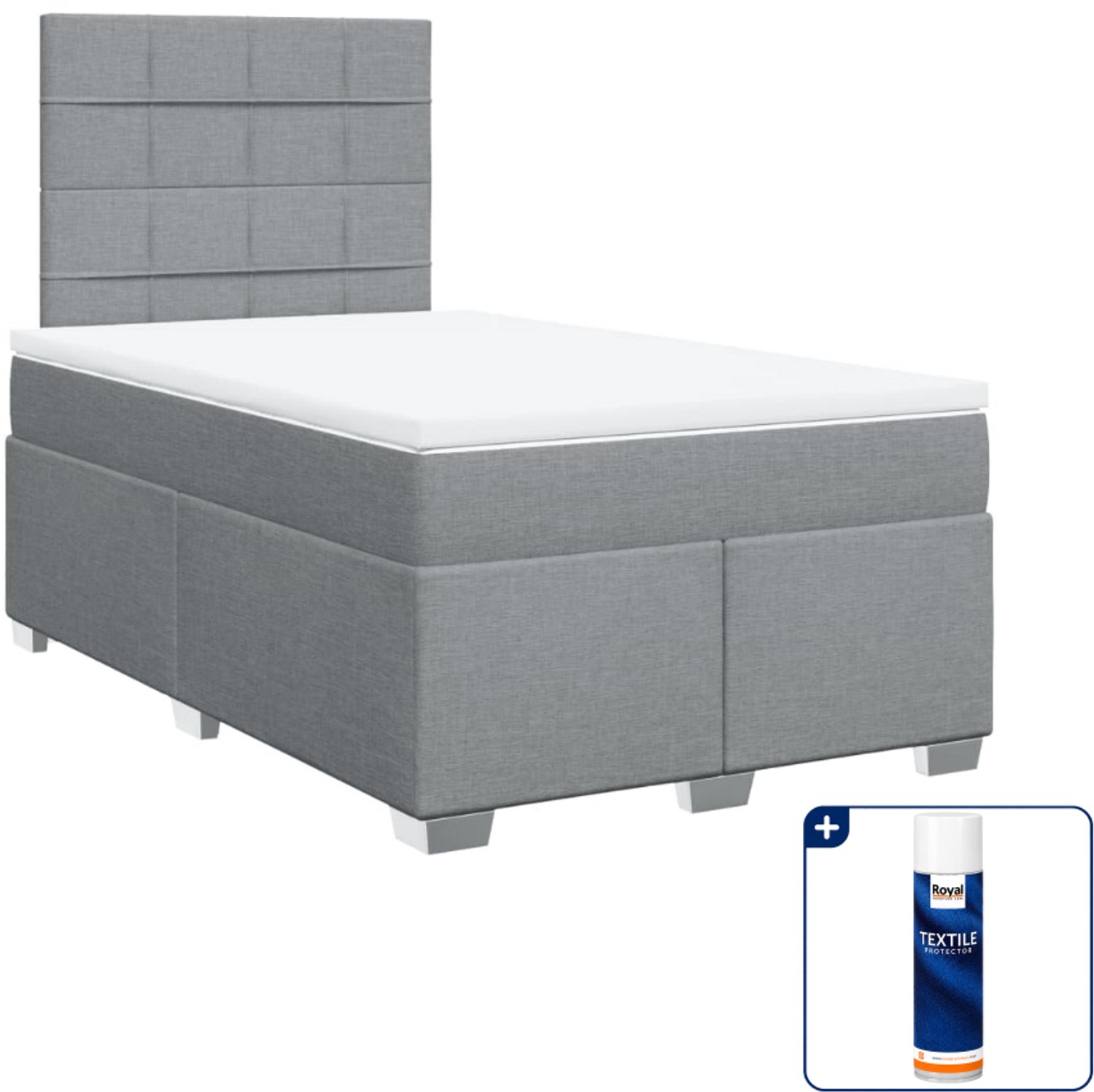 vidaXL boxspring met matras - 120 x 190 cm - stof - lichtgrijs - Inclusief textielbeschermer 500 ml