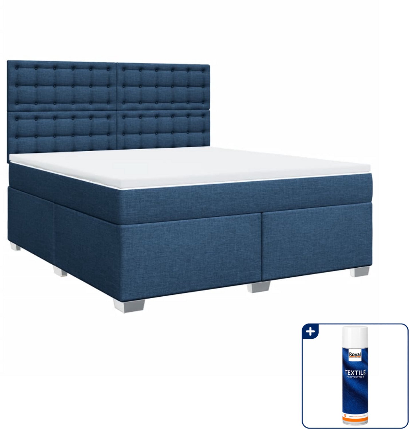 vidaXL Boxspring Kingsize - 180 x 200 cm - blauw - Inclusief textielbeschermer 500 ml