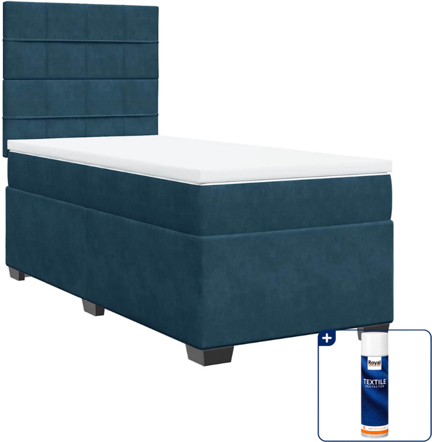 vidaXL boxspring met matras 100 x 200 cm - fluweel - donkerblauw - Inclusief textielbeschermer 500 ml