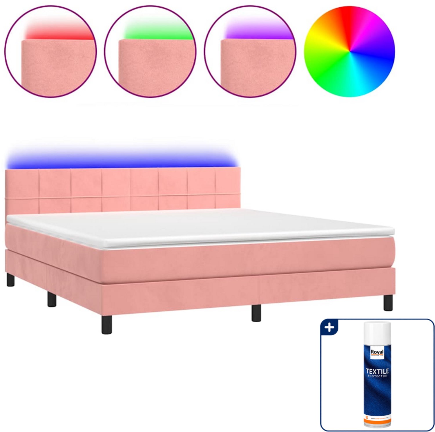 vidaXL Boxspring Queensize - 160 x 200 cm - fluweel - roze - Inclusief textielbeschermer 500 ml