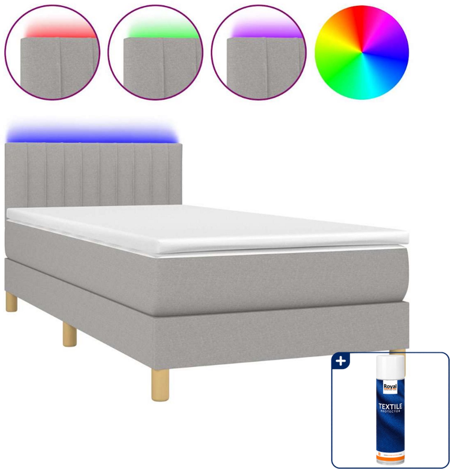 vidaXL Boxspring met matras en LED - 90 x 190 cm - lichtgrijs - Inclusief textielbeschermer 500 ml