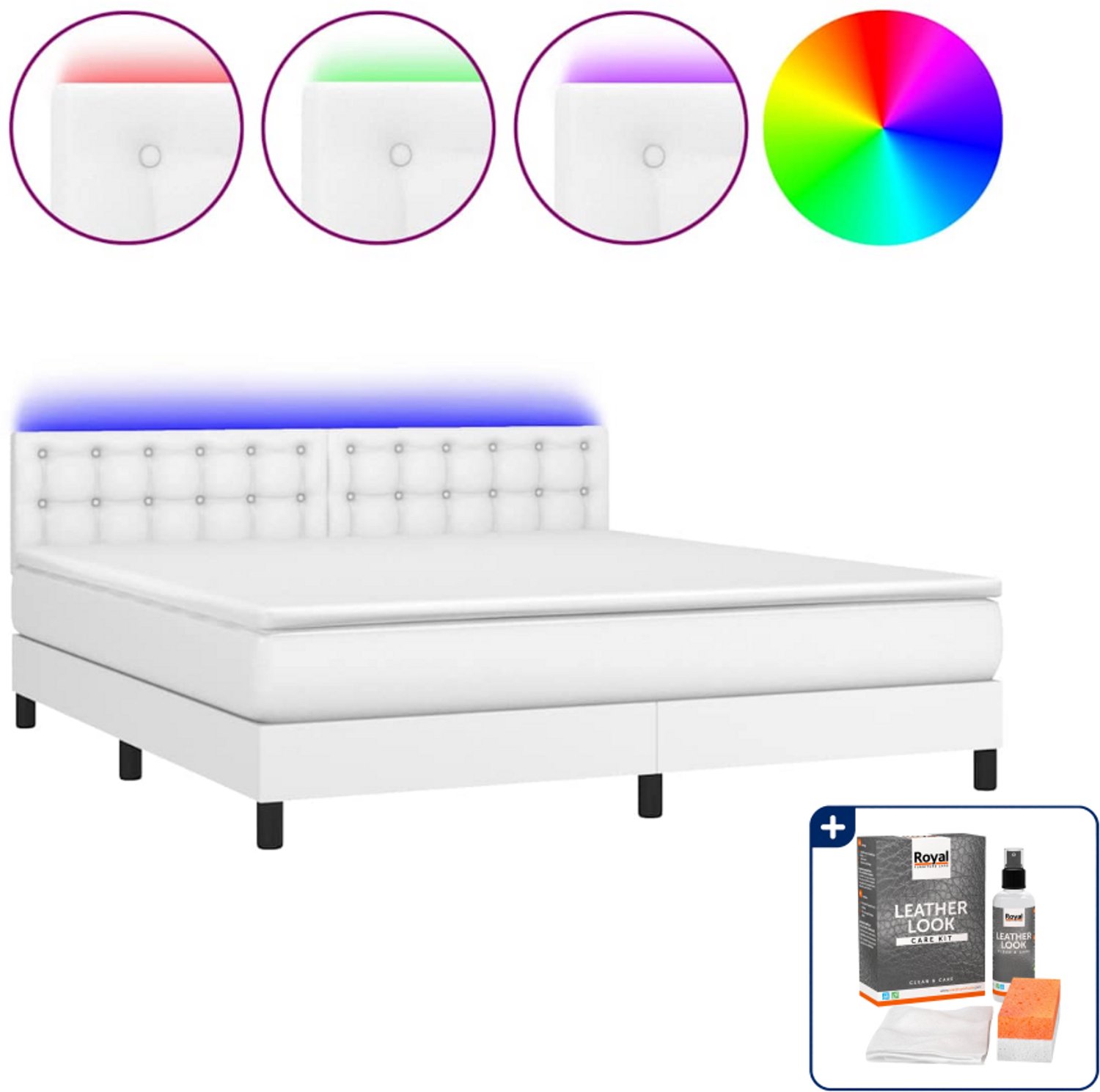 vidaXL Boxspring Kingsize - 180 x 200 cm - kunstleer - wit - Inclusief onderhoudsset voor kunstleer 150 ml