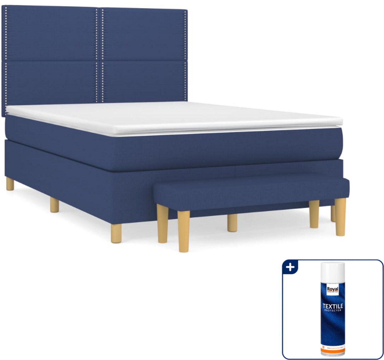 vidaXL Boxspring met matras - Small double 140 x 200 cm - blauw - Inclusief textielbeschermer 500 ml