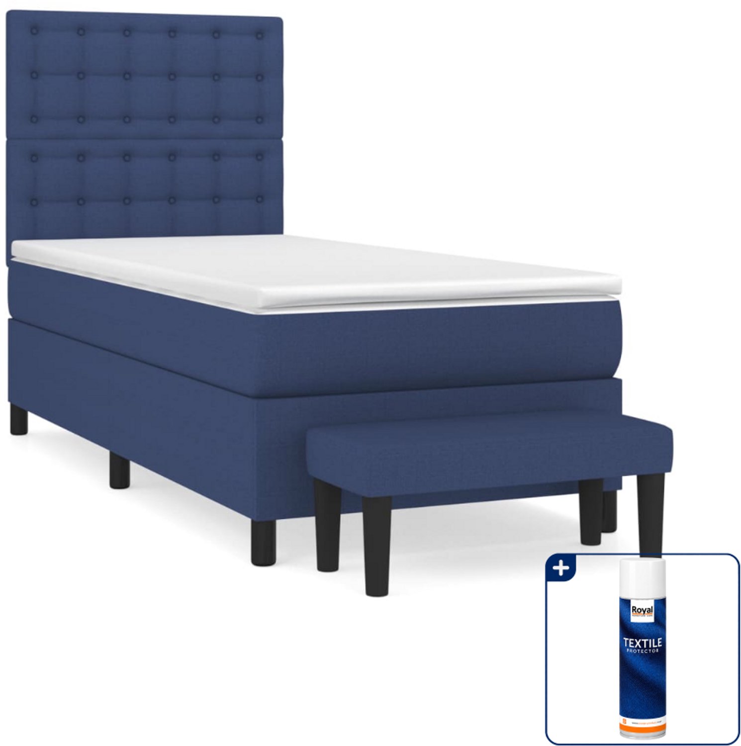 vidaXL boxspring met matras en bankje - 90 x 190 cm - blauw - Inclusief textielbeschermer 500 ml