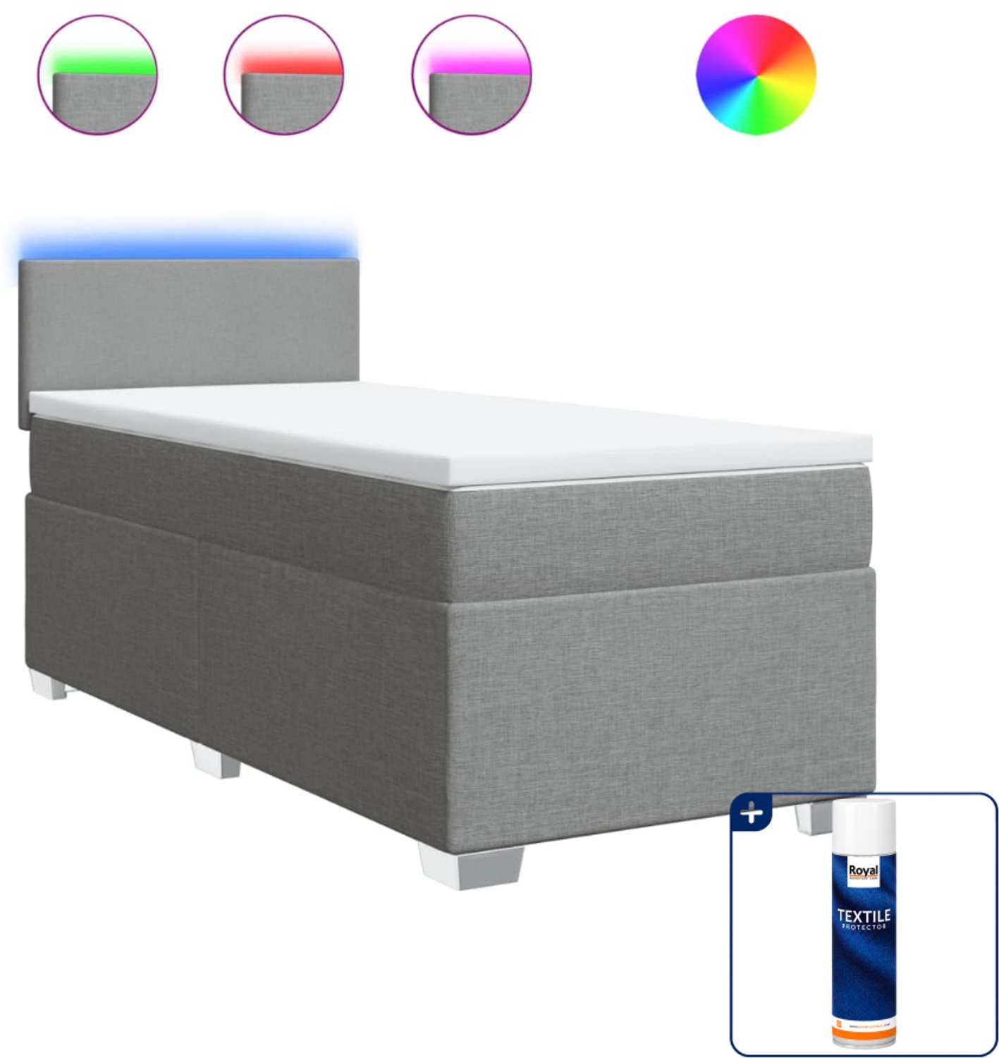 vidaXL boxspring met matras - 100 x 200 cm - stof - lichtgrijs - Inclusief textielbeschermer 500 ml