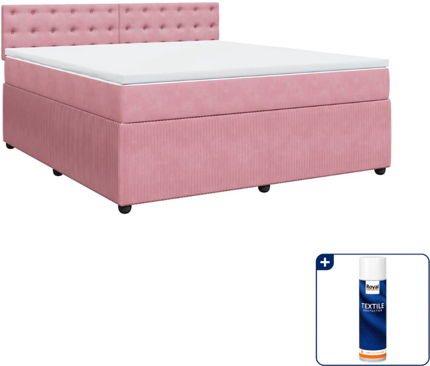vidaXL Boxspring Kingsize - 180 x 200 cm - fluweel - roze - Inclusief textielbeschermer 500 ml