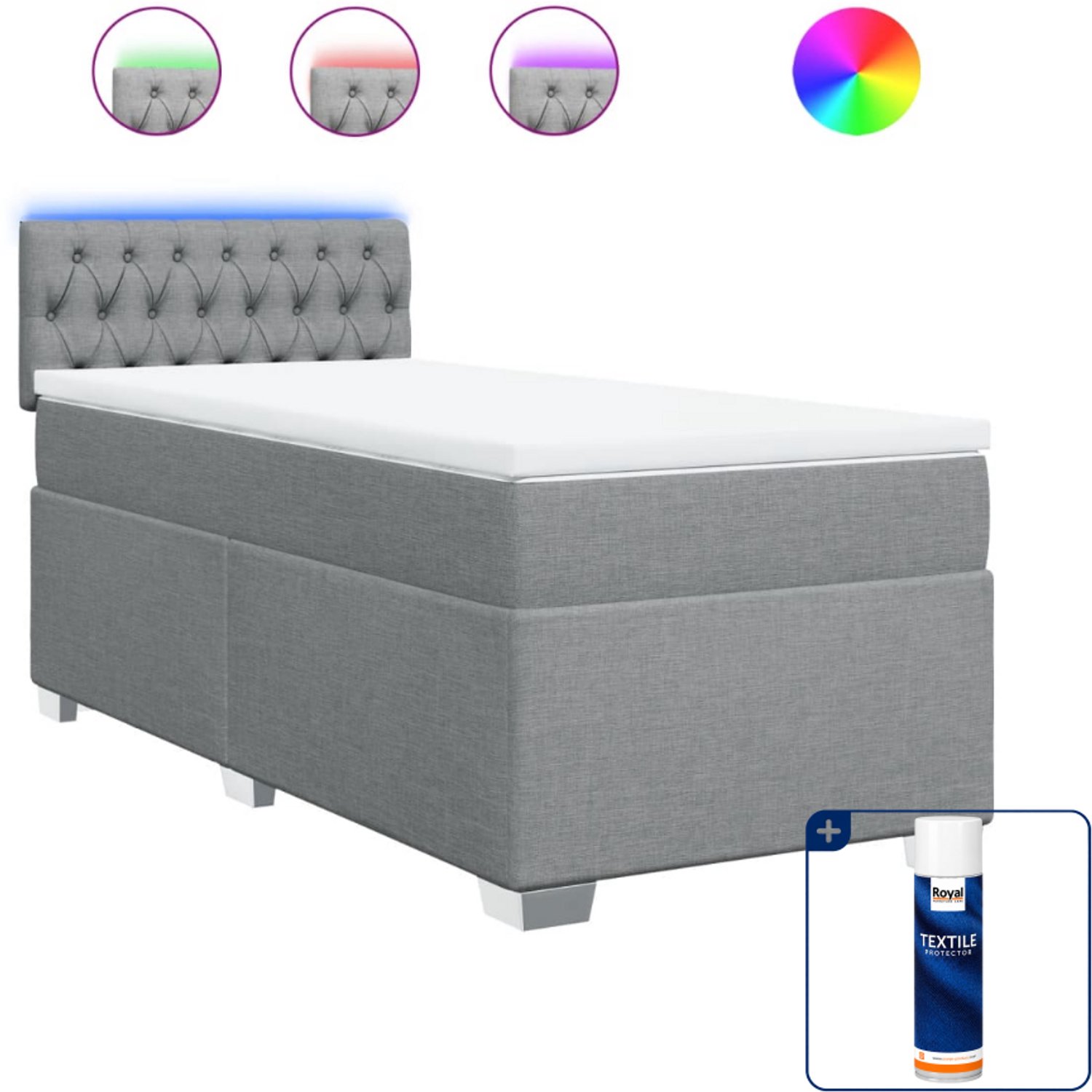 vidaXL boxspring met matras - 80 x 200 cm - stof - lichtgrijs - Inclusief textielbeschermer 500 ml