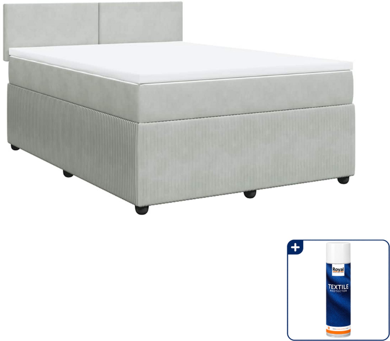 vidaXL boxspring met matras - Small double - 140 x 200 cm - lichtgrijs - Inclusief textielbeschermer 500 ml