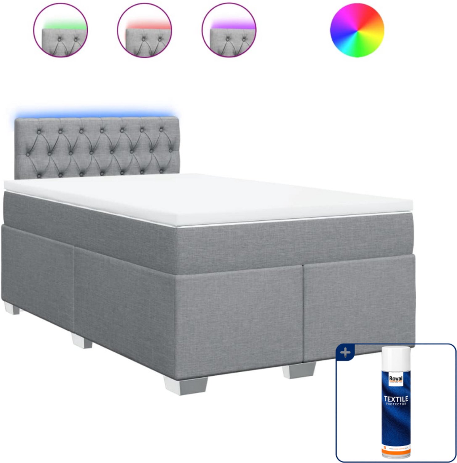 vidaXL boxspring met matras - 120 x 190 cm - lichtgrijs - Inclusief textielbeschermer 500 ml