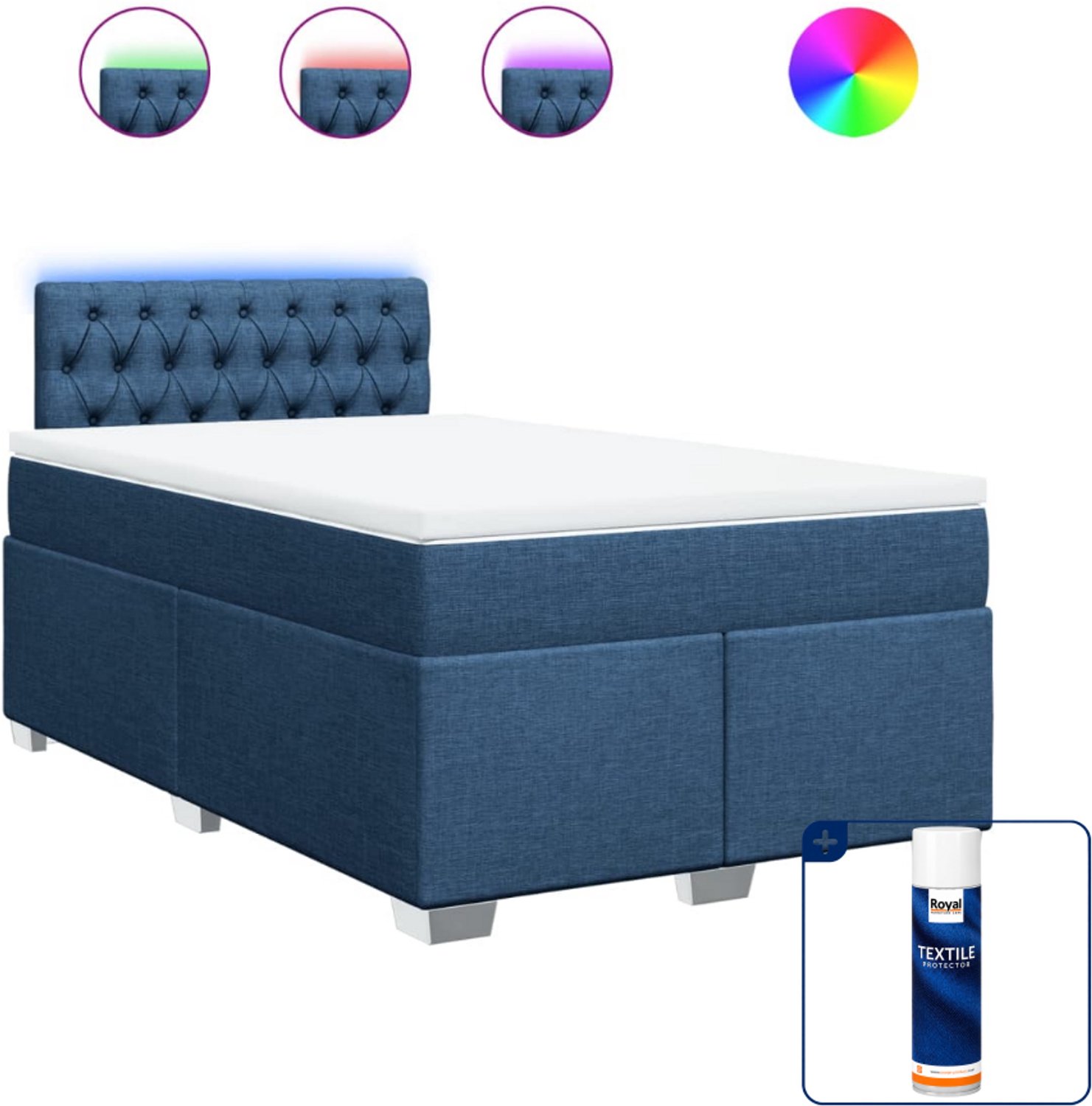 vidaXL boxspring met matras en led - 120 x 190 cm - blauw - Inclusief textielbeschermer 500 ml