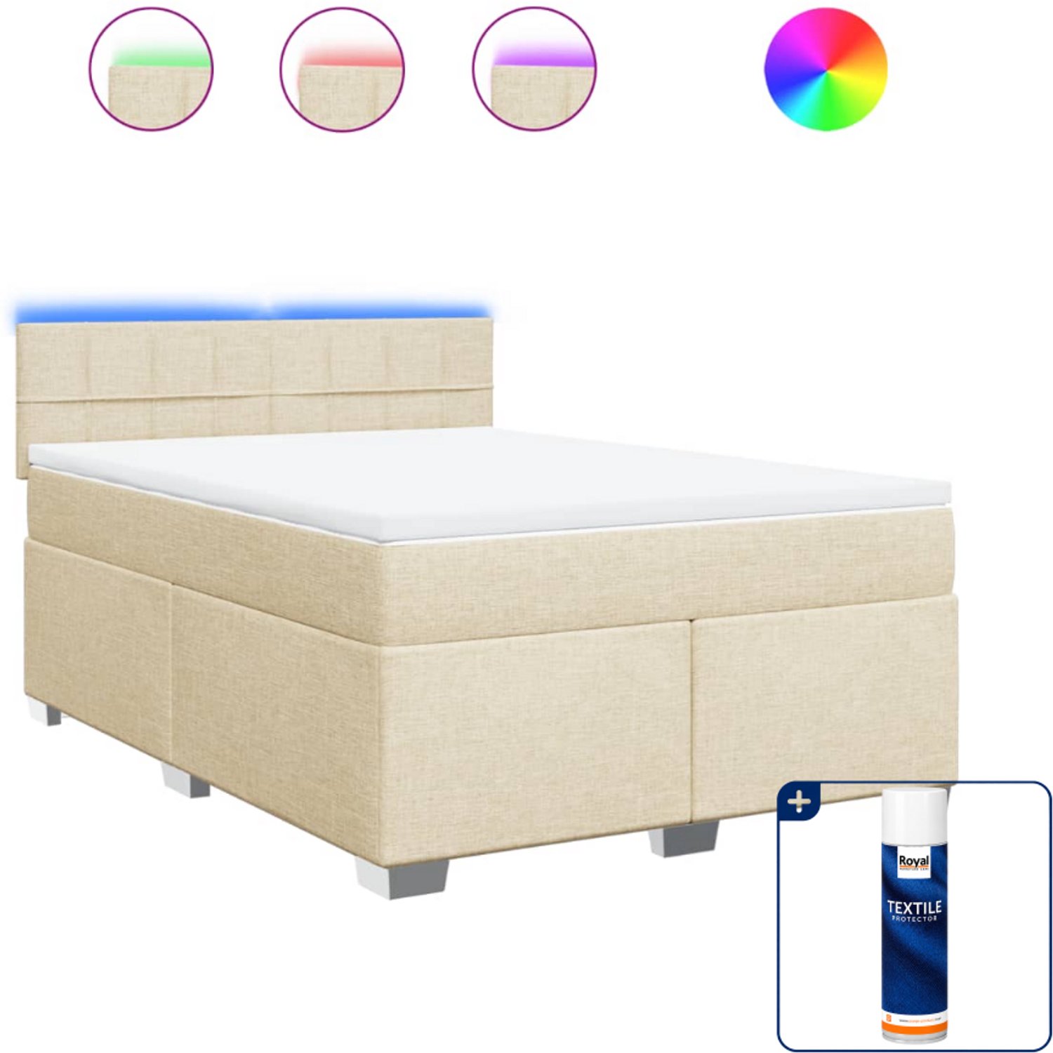 vidaXL Small double boxspring met matras - 140 x 200 cm - crème - Inclusief textielbeschermer 500 ml
