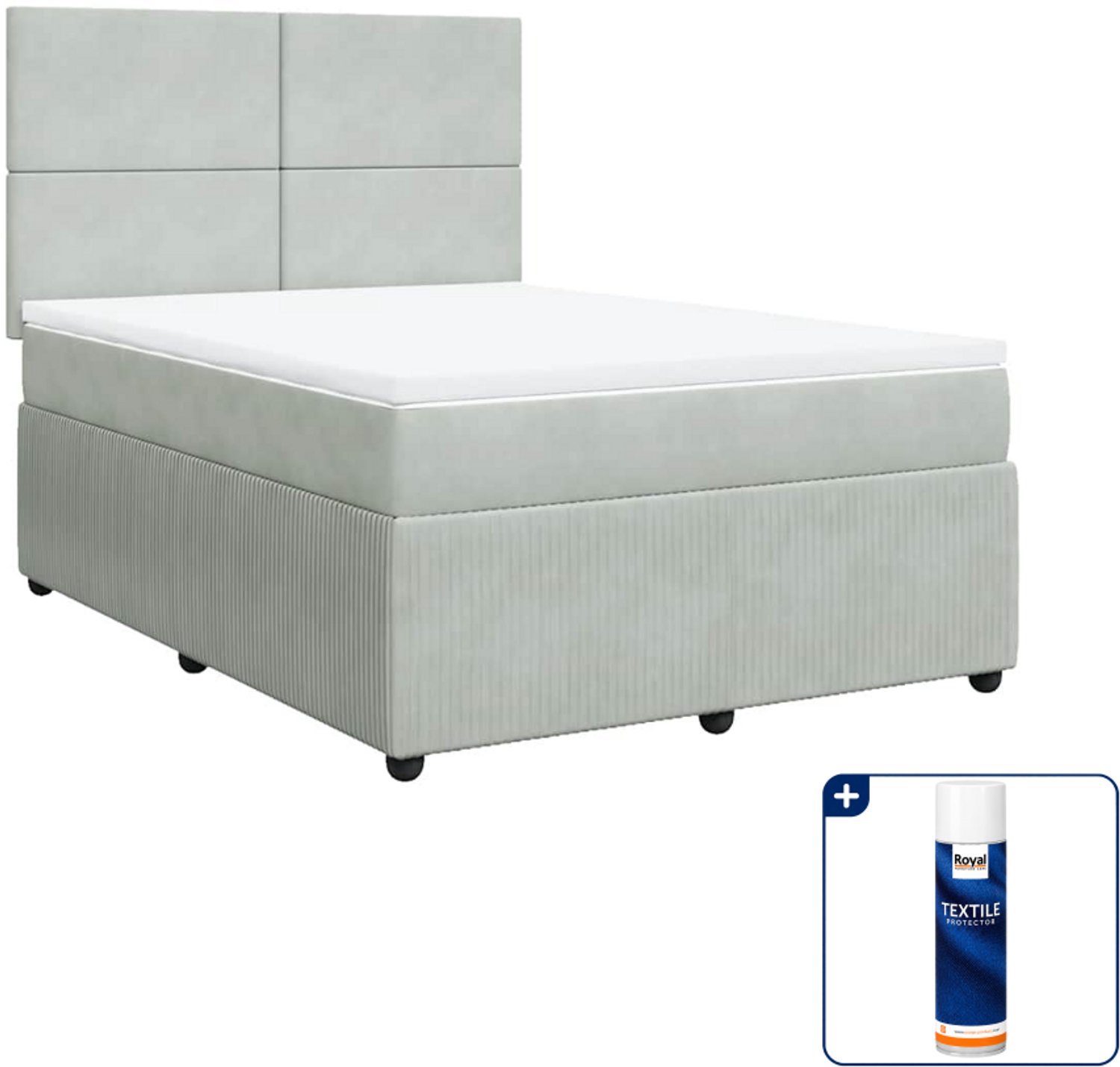 vidaXL Boxspring Small double - 140 x 200 cm - fluweel - lichtgrijs - Inclusief textielbeschermer 500 ml