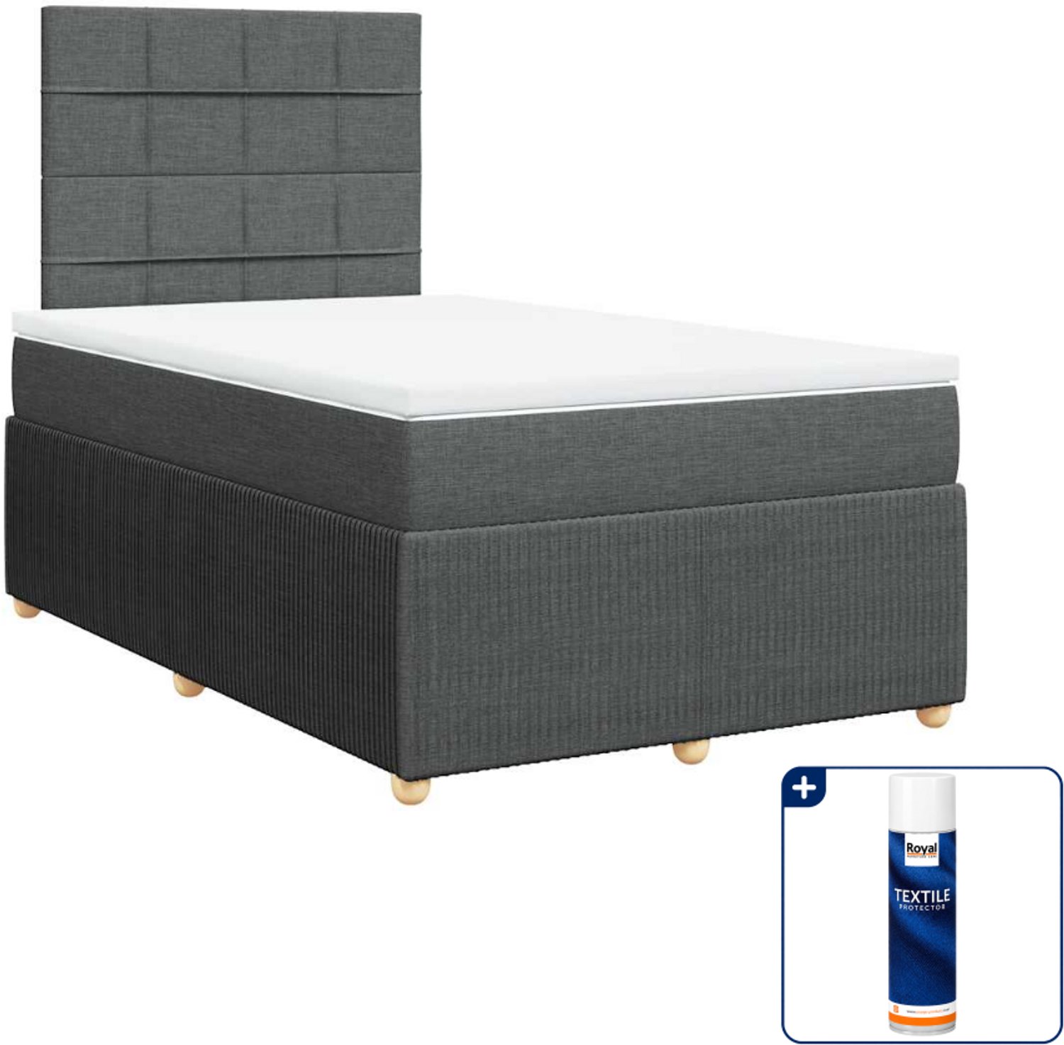 vidaXL boxspring met matras - 120 x 190 cm - stof - donkergrijs - Inclusief textielbeschermer 500 ml