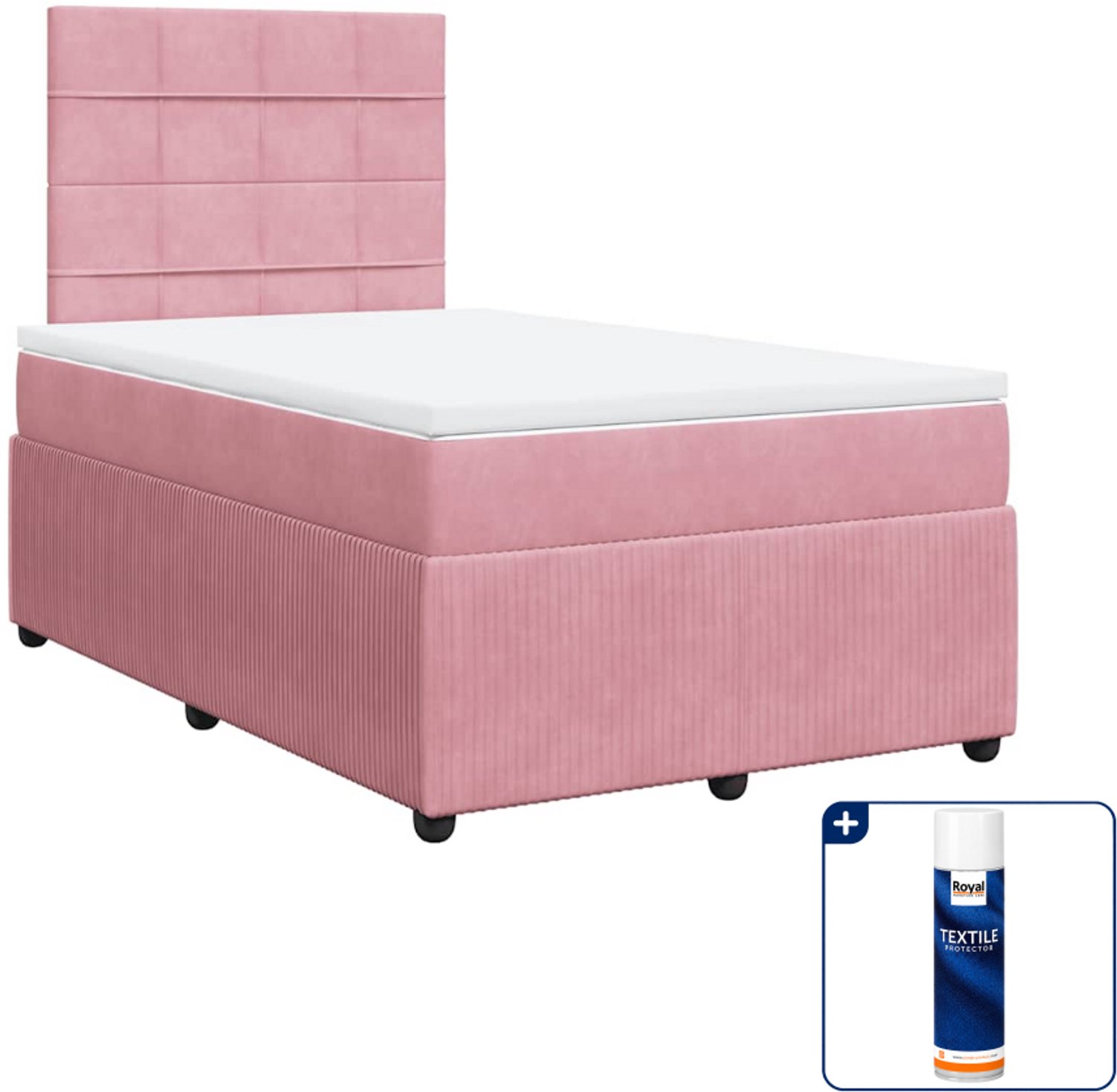 vidaXL boxspring met matras - 120 x 190 cm - fluweel - roze - Inclusief textielbeschermer 500 ml