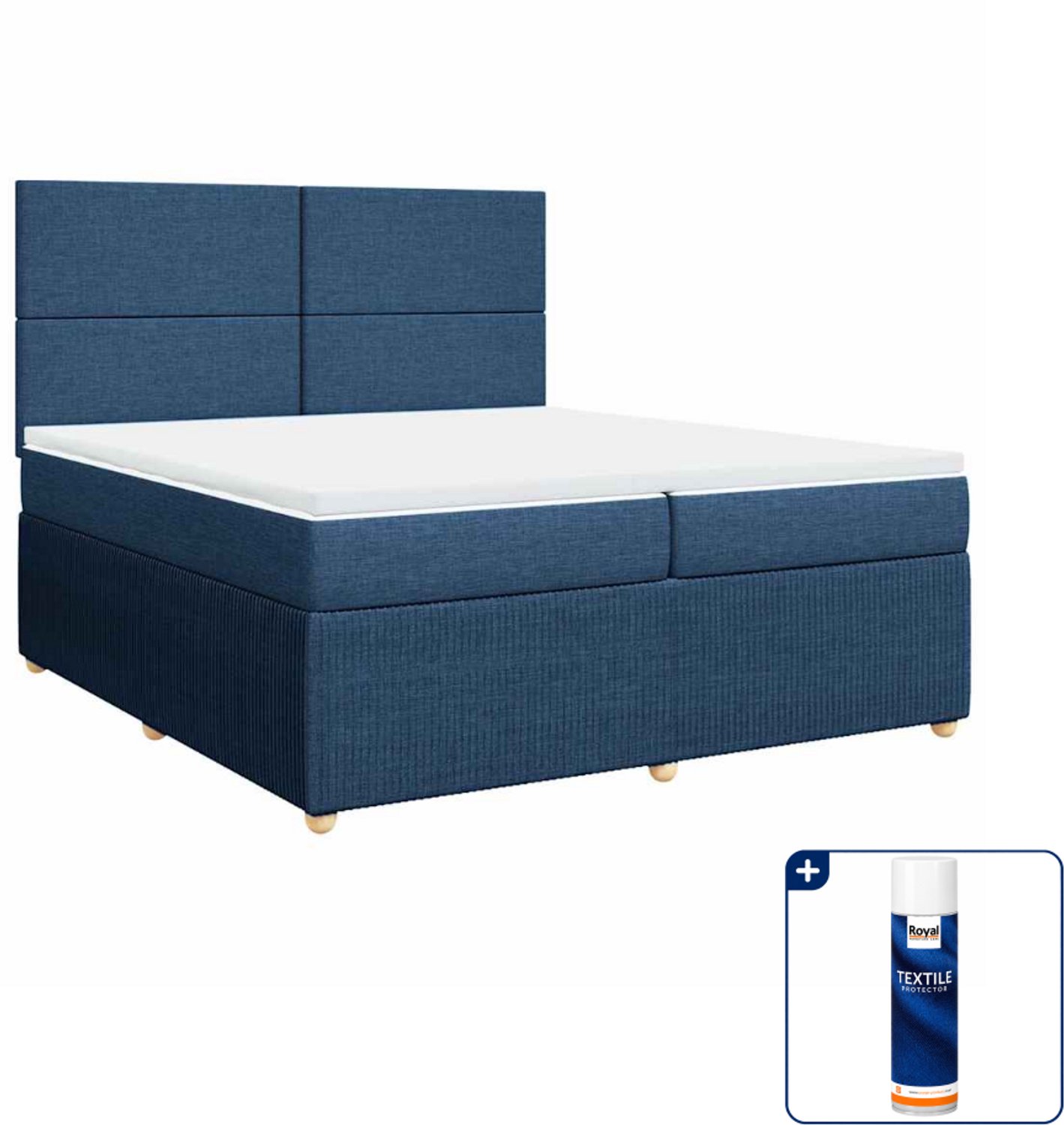 vidaXL Boxspring - Super kingsize - 200 x 200 cm - blauw - Inclusief textielbeschermer 500 ml