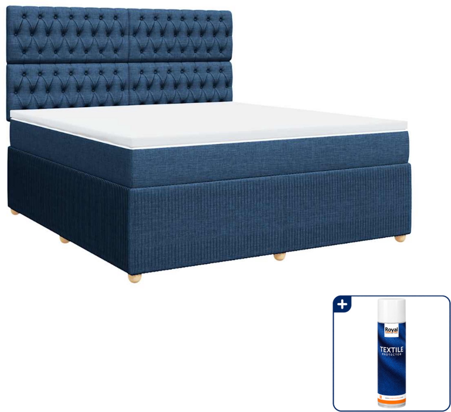 vidaXL boxspring Kingsize - 180 x 200 cm - blauw - Inclusief textielbeschermer 500 ml