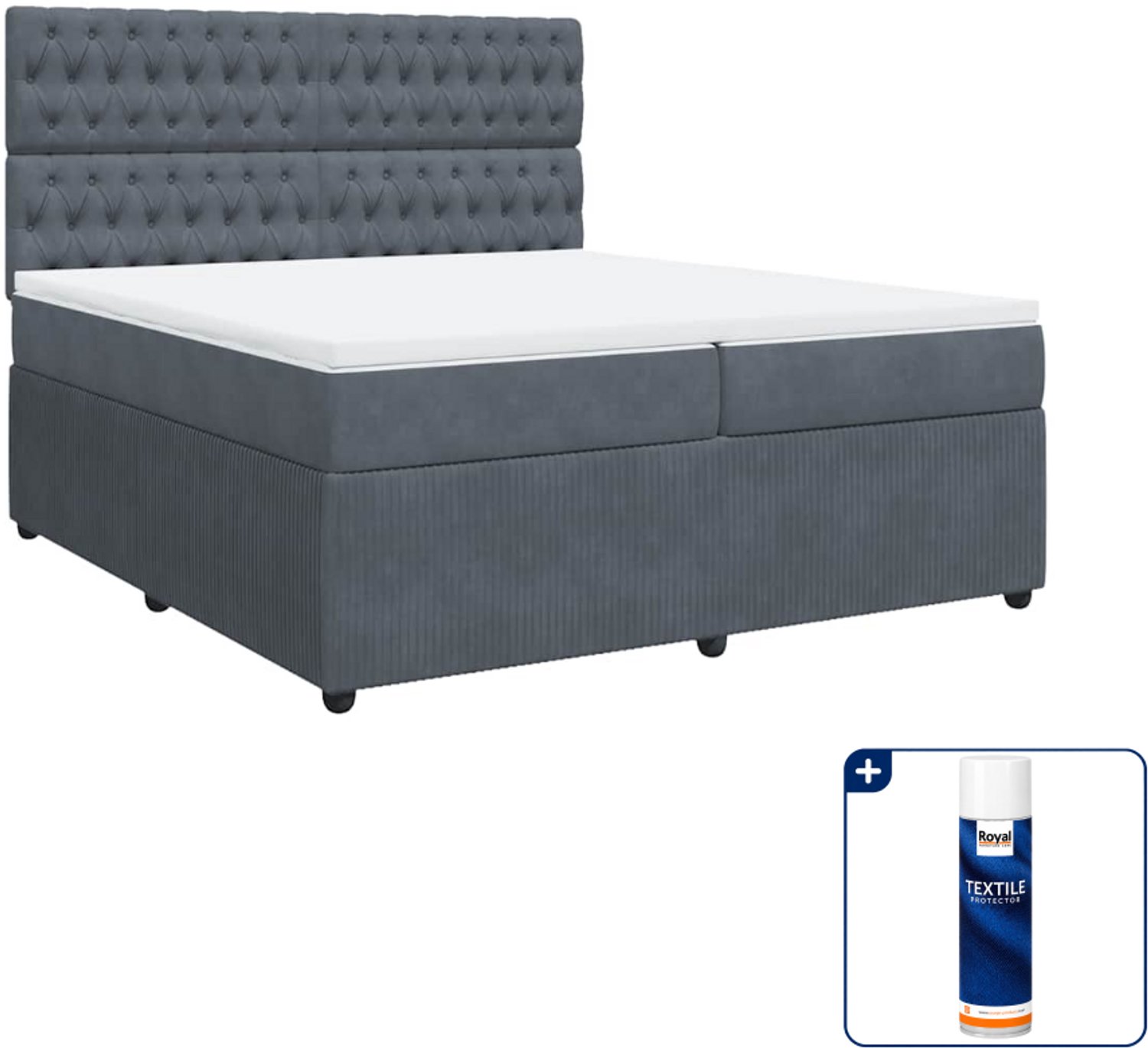 vidaXL boxspring - Super kingsize - 200 x 200 cm - fluweel - donkergrijs - Inclusief textielbeschermer 500 ml