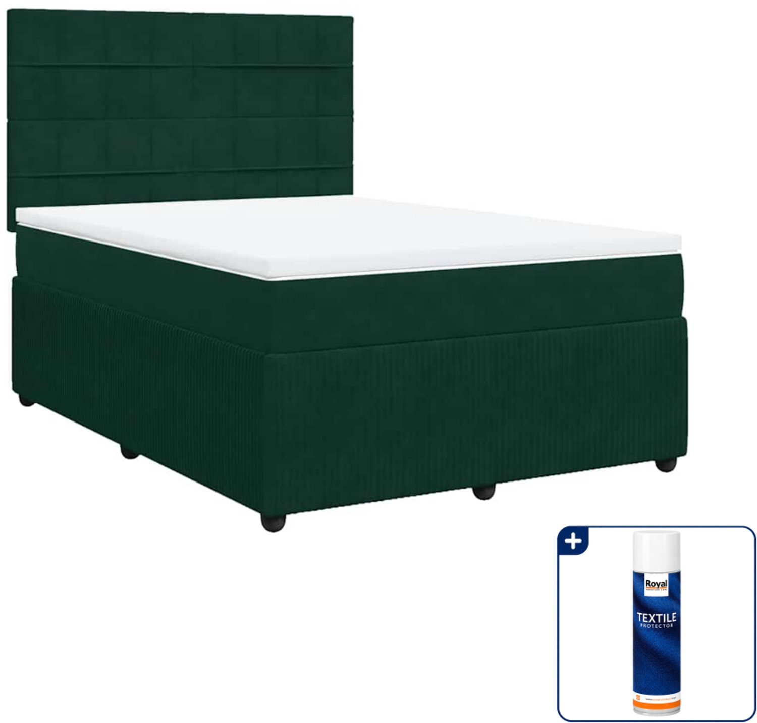 vidaXL Boxspring Small double - 140 x 200 cm - fluweel - donkergroen - Inclusief textielbeschermer 500 ml