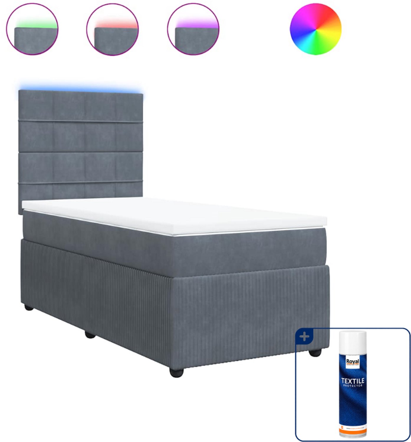 vidaXL boxspring met matras 80 x 200 cm - fluweel - donkergrijs - Inclusief textielbeschermer 500 ml