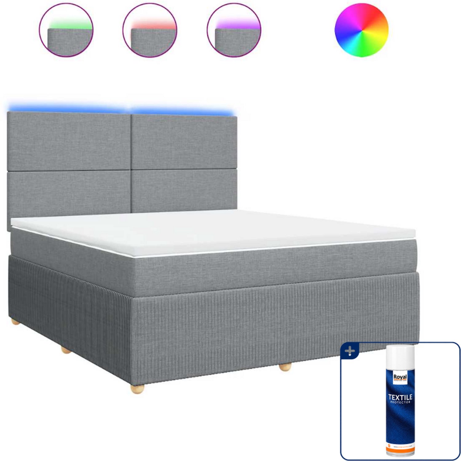 vidaXL Kingsize boxspring met matras - 180 x 200 cm - lichtgrijs - Inclusief textielbeschermer 500 ml