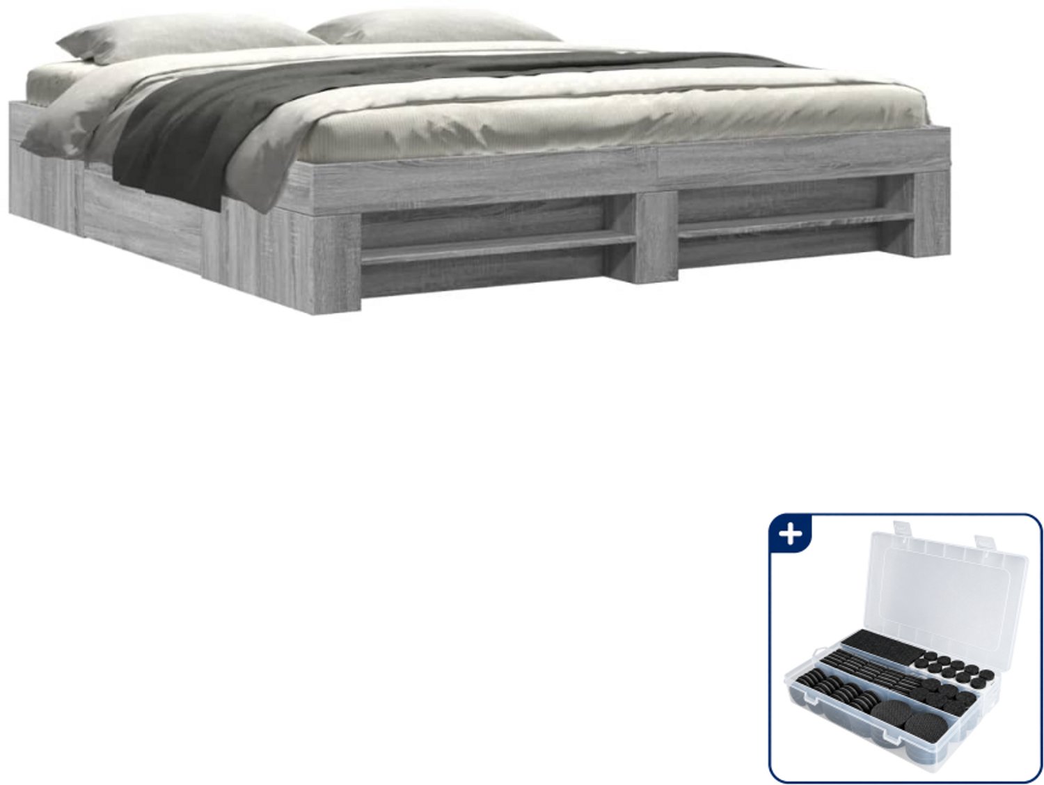 vidaXL Bedframe - Kingsize - 180 x 200 cm - bewerkt hout - grijs - Inclusief antikrasvilt 177-delig Bruin