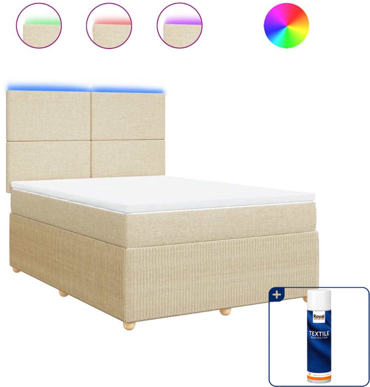 vidaXL boxspring met matras - Queensize - 160 x 200 cm - crème - Inclusief textielbeschermer 500 ml