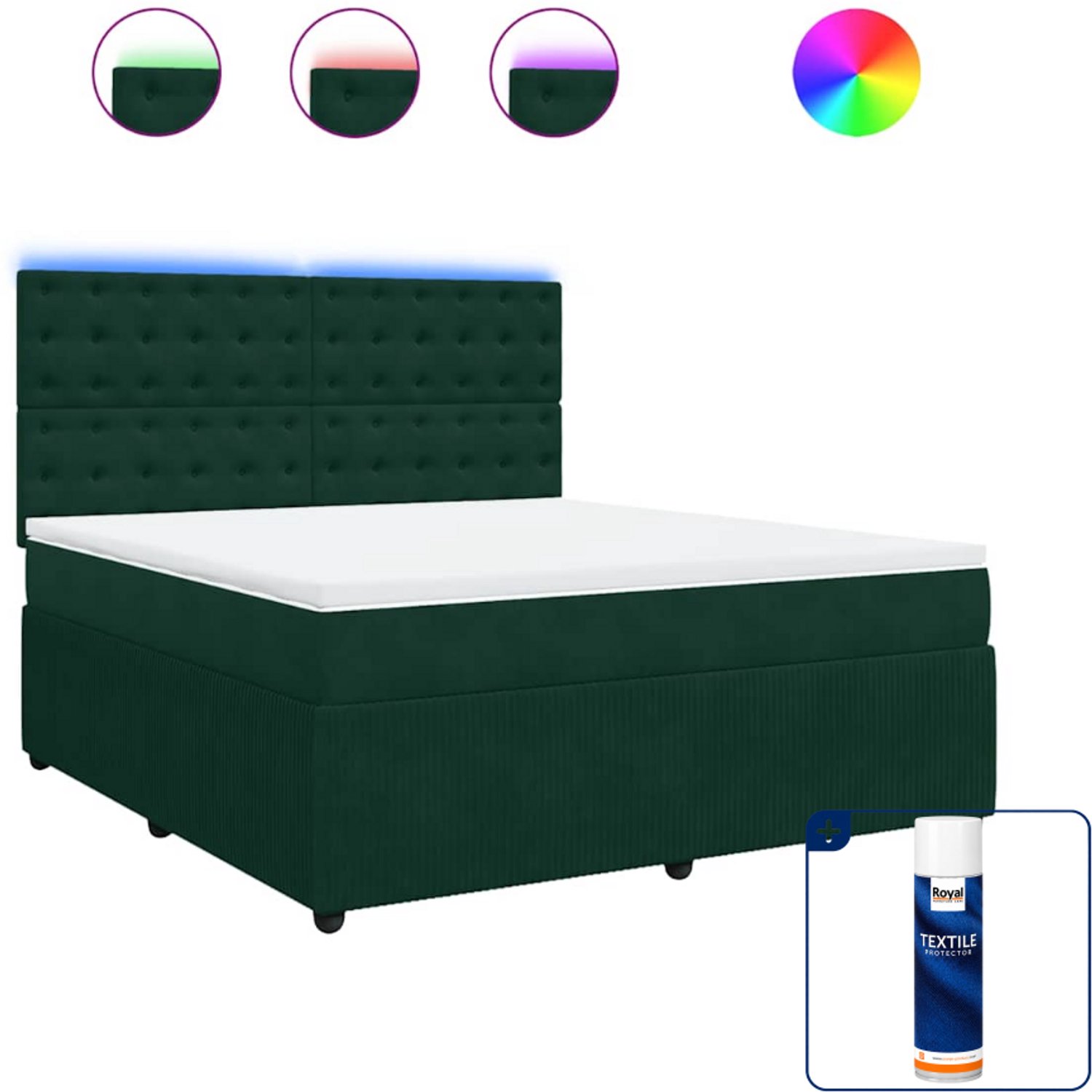 vidaXL Kingsize boxspring met matras - 180 x 200 cm - donkergroen - Inclusief textielbeschermer 500 ml