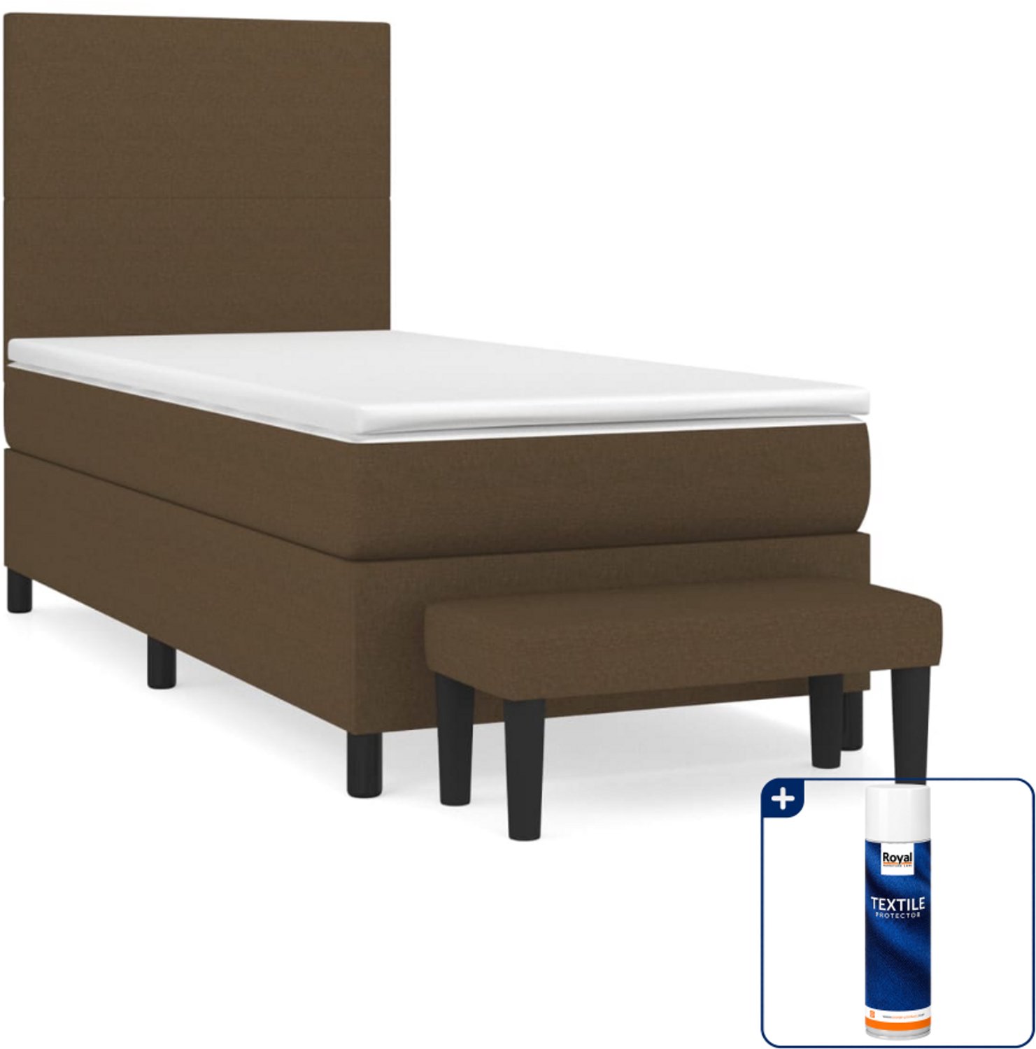 vidaXL boxspring met matras en bankje - 80 x 200 cm - donkerbruin - Inclusief textielbeschermer 500 ml