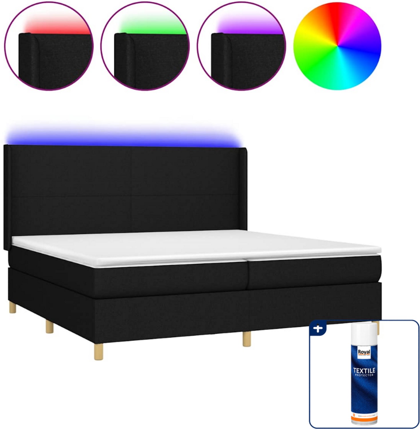 vidaXL Super kingsize boxspring met matras en LED - zwart - Inclusief textielbeschermer 500 ml