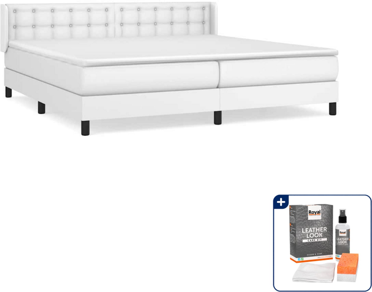 vidaXL Boxspring met matras - Super kingsize - 200 x 200 cm - wit - Inclusief onderhoudsset voor kunstleer 150 ml
