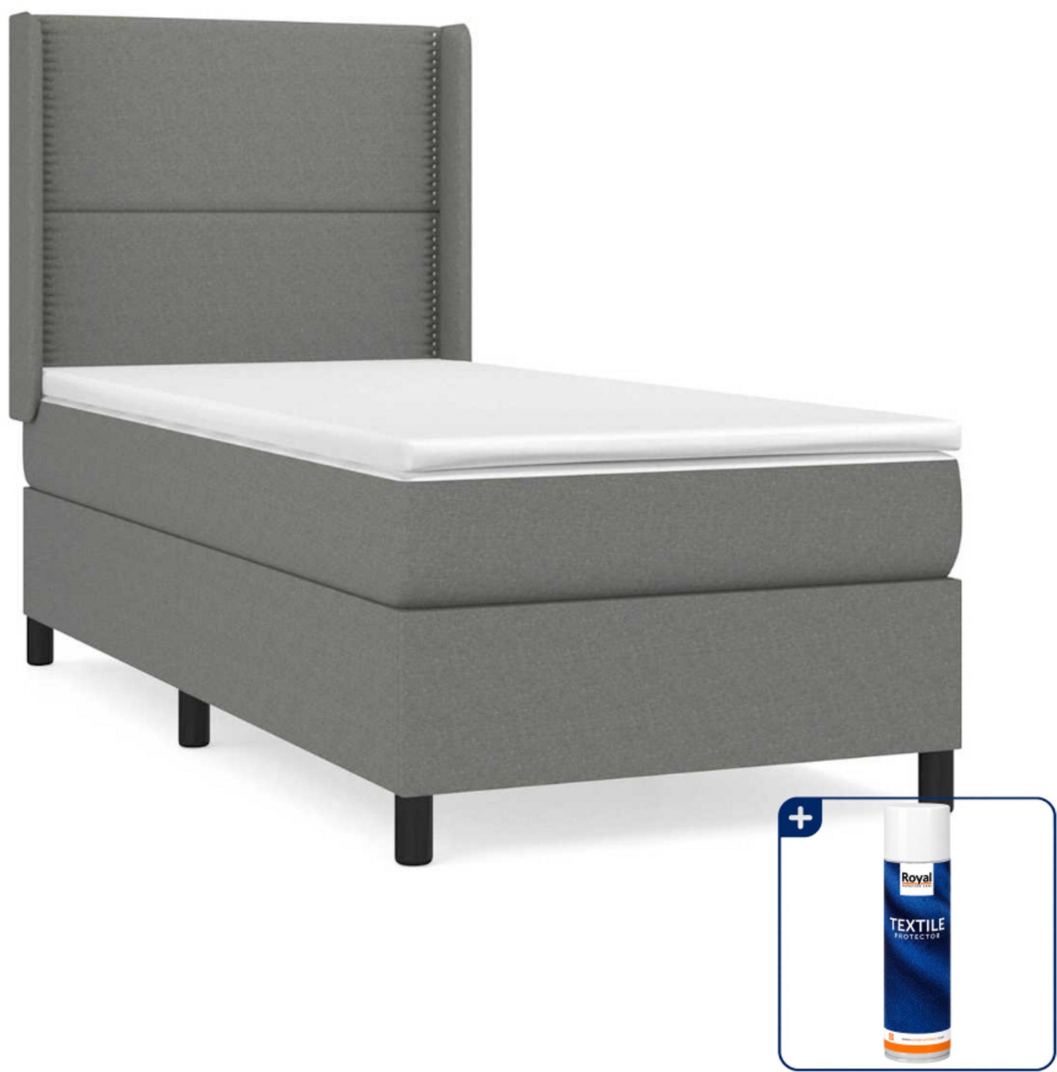 vidaXL boxspring met matras - 100 x 200 cm - donkergrijs - Inclusief textielbeschermer 500 ml