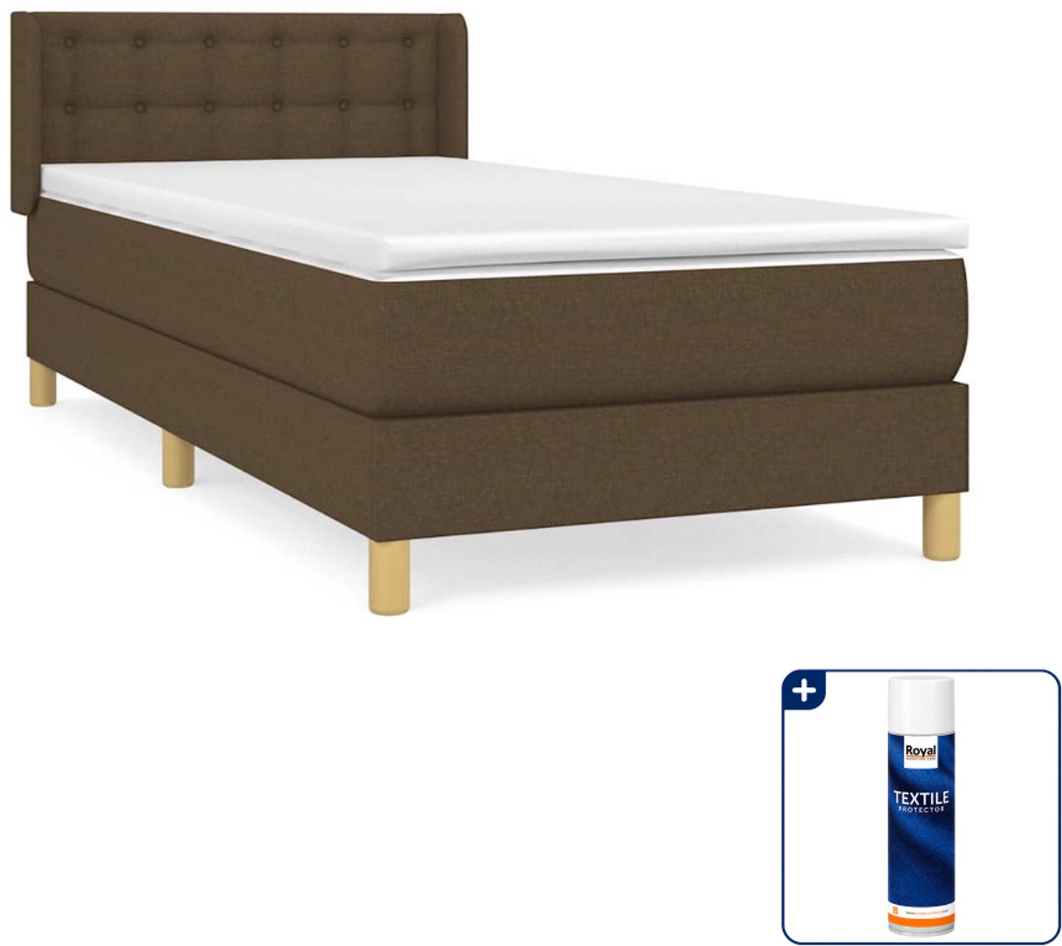 vidaXL boxspring met matras - 100 x 200 cm - stof - donkerbruin - Inclusief textielbeschermer 500 ml