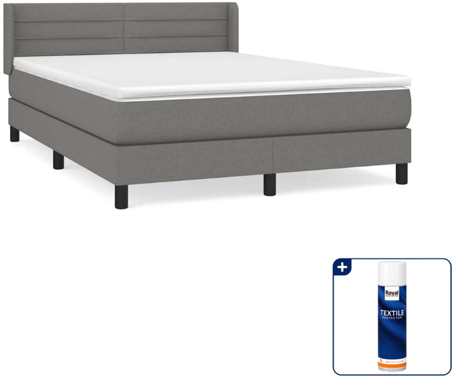 vidaXL boxspring met matras - 140 x 190 cm - stof - donkergrijs - Inclusief textielbeschermer 500 ml