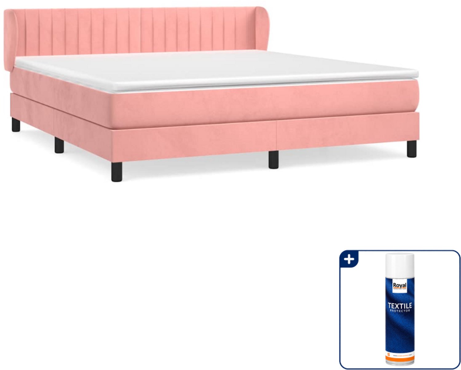 vidaXL Kingsize boxspring met matras - 180 x 200 cm - roze - Inclusief textielbeschermer 500 ml