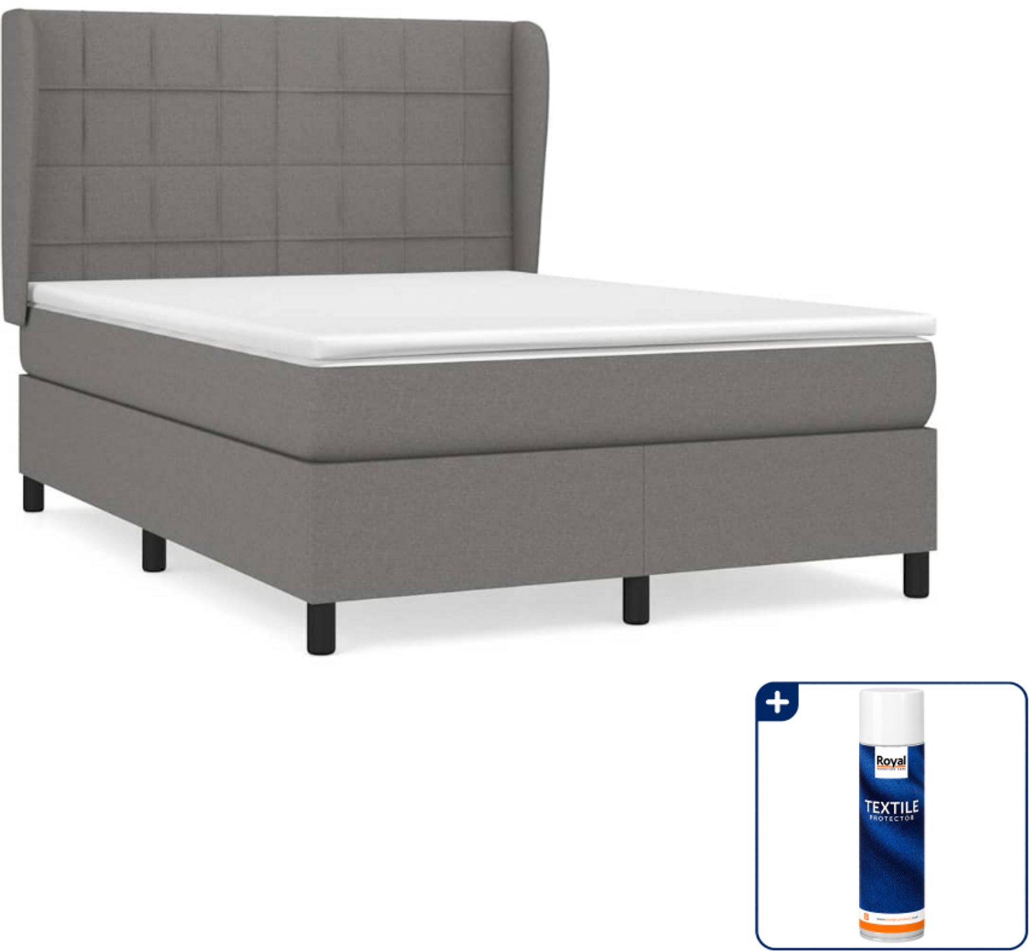 vidaXL Boxspring Small double - 140 x 200 cm - donkergrijs - Inclusief textielbeschermer 500 ml