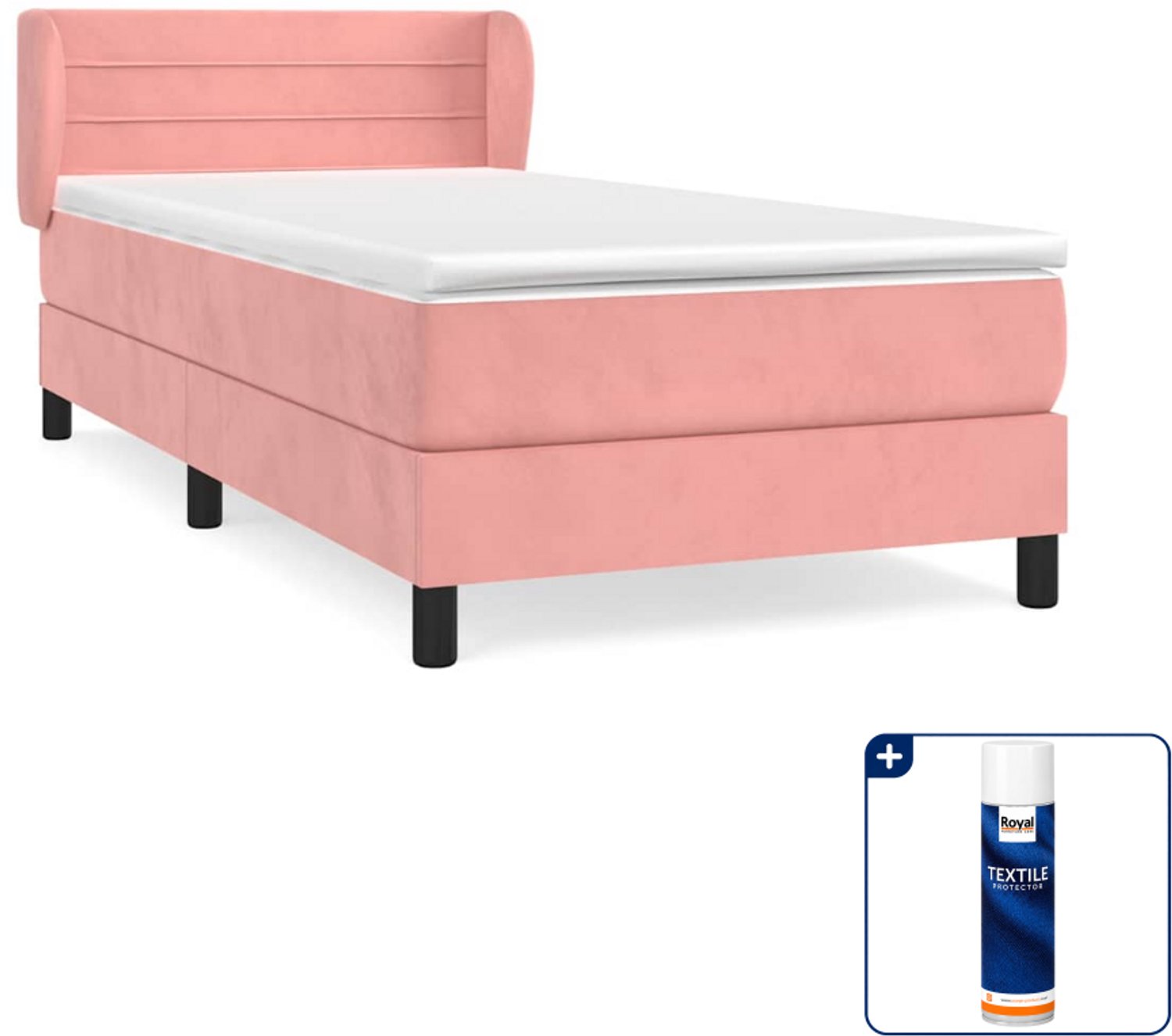 vidaXL boxspring met matras - 80 x 200 cm - fluweel - roze - Inclusief textielbeschermer 500 ml