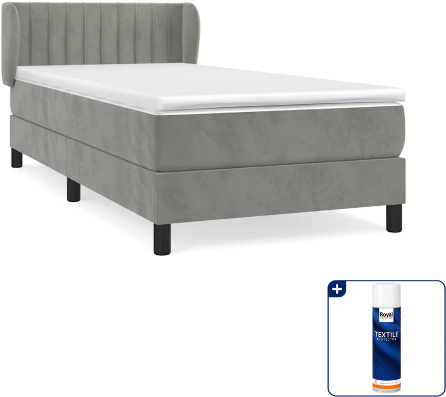 vidaXL boxspring met matras - 90 x 200 cm - fluweel - lichtgrijs - Inclusief textielbeschermer 500 ml