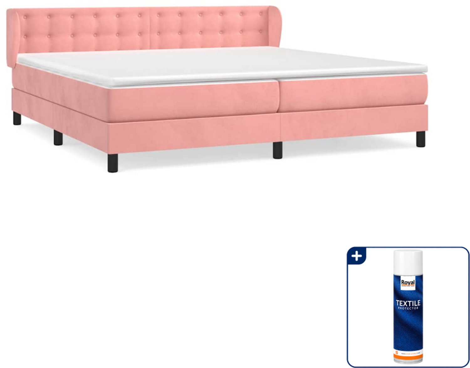 vidaXL boxspring met matras Super kingsize - 200 x 200 cm - roze - Inclusief textielbeschermer 500 ml