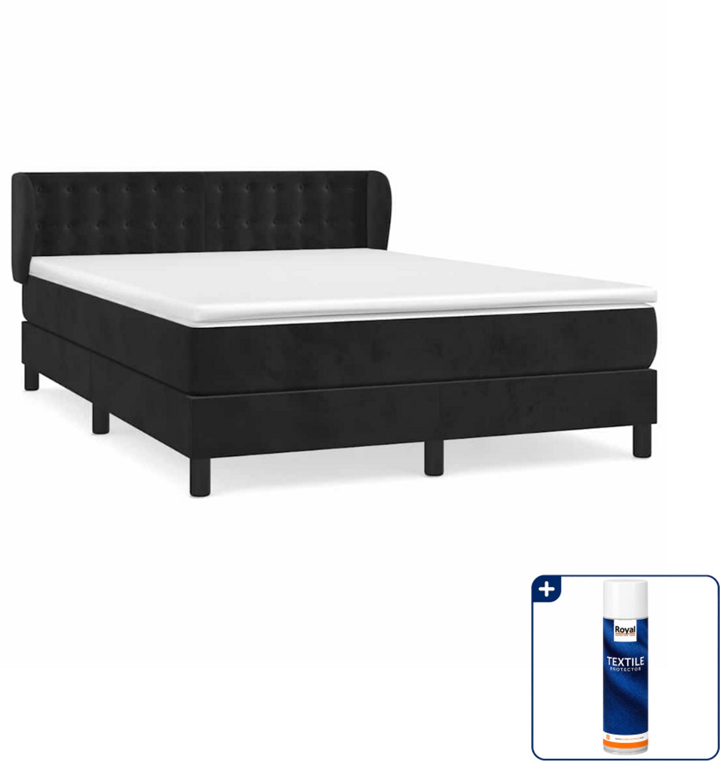 vidaXL boxspring - Small double - 140 x 200 cm - zwart - Inclusief textielbeschermer 500 ml