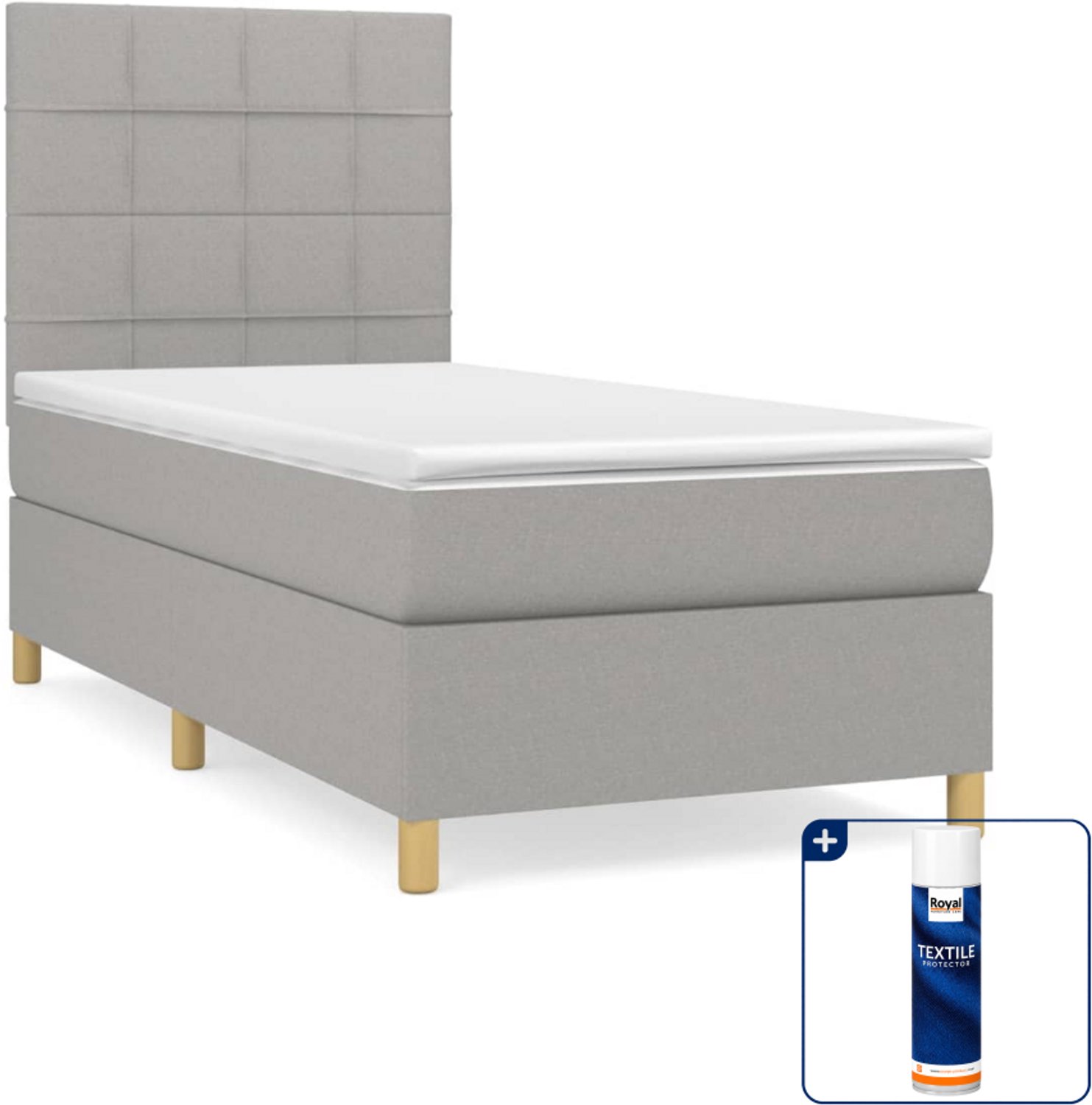 vidaXL boxspring met matras 100 x 200 cm - lichtgrijs - Inclusief textielbeschermer 500 ml