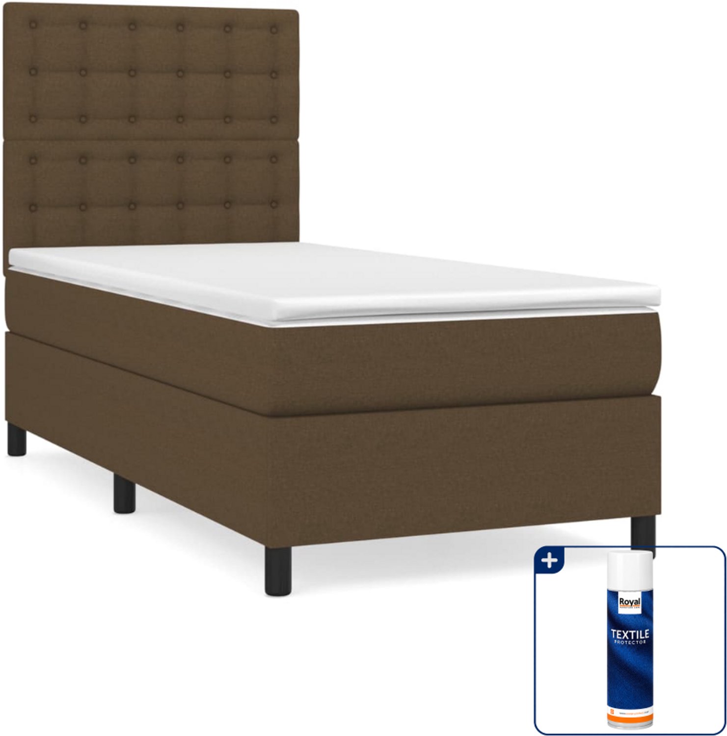 vidaXL boxspring met matras - 80 x 200 cm - donkerbruin - Inclusief textielbeschermer 500 ml