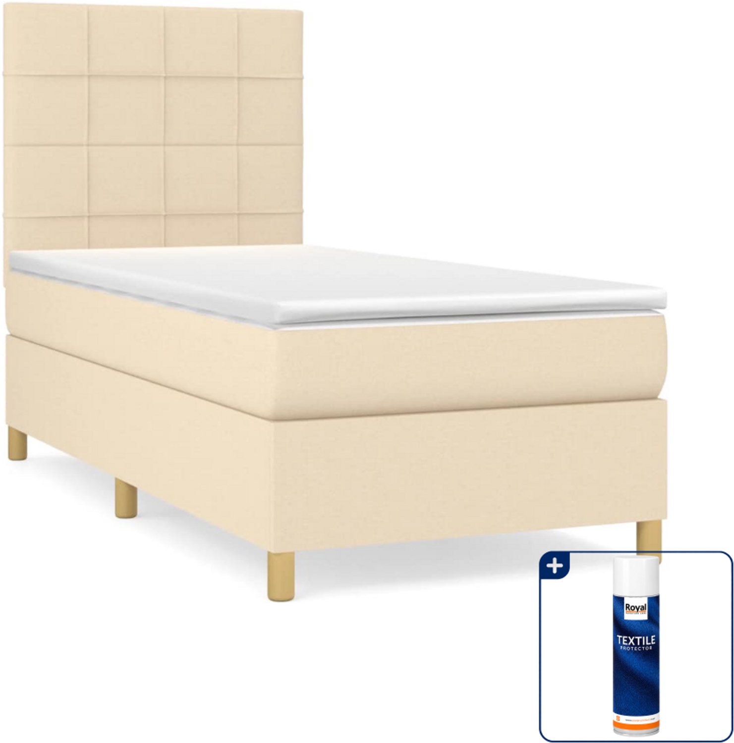 vidaXL boxspring met matras 80 x 200 cm - stof - crèmekleurig - Inclusief textielbeschermer 500 ml