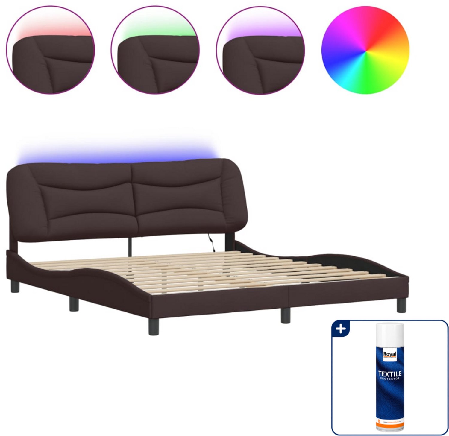vidaXL Hvar bedframe - Kingsize - 180 x 200 cm - donkerbruin - Inclusief textielbeschermer 500 ml Wit