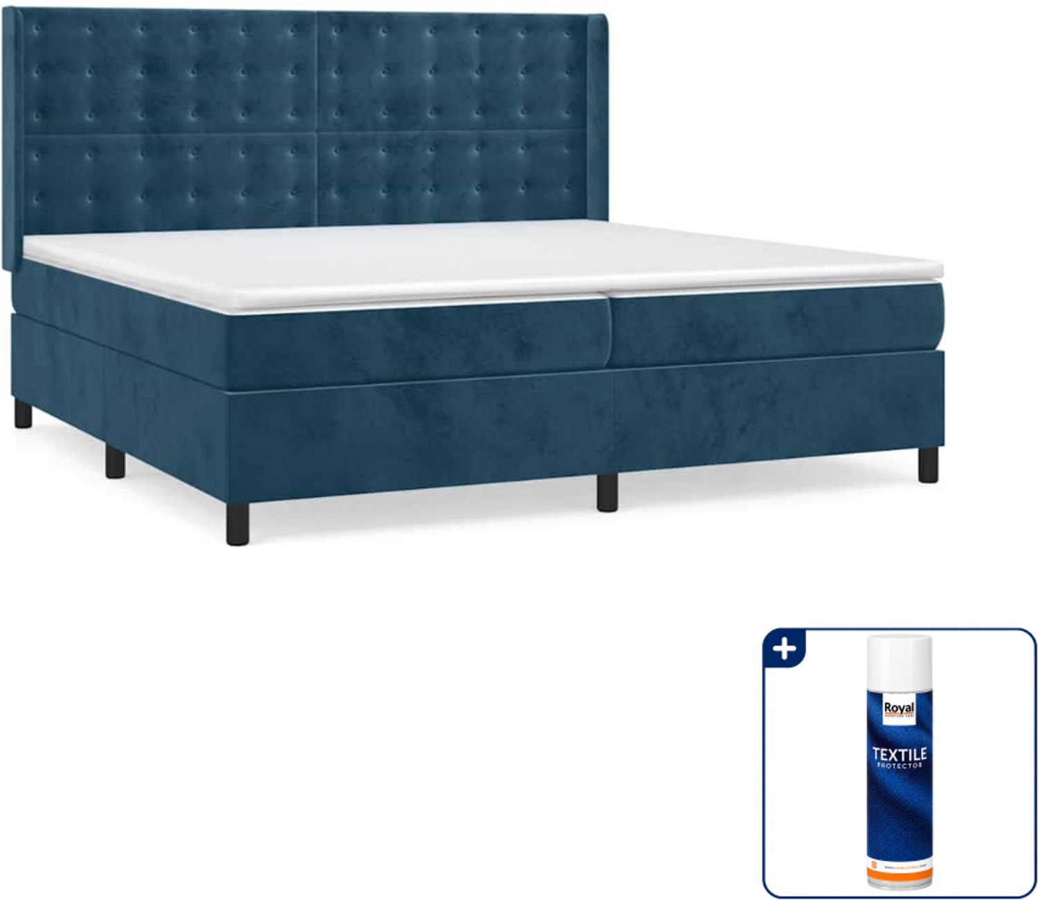 vidaXL boxspring - Super kingsize - 200 x 200 cm - fluweel - donkerblauw - Inclusief textielbeschermer 500 ml