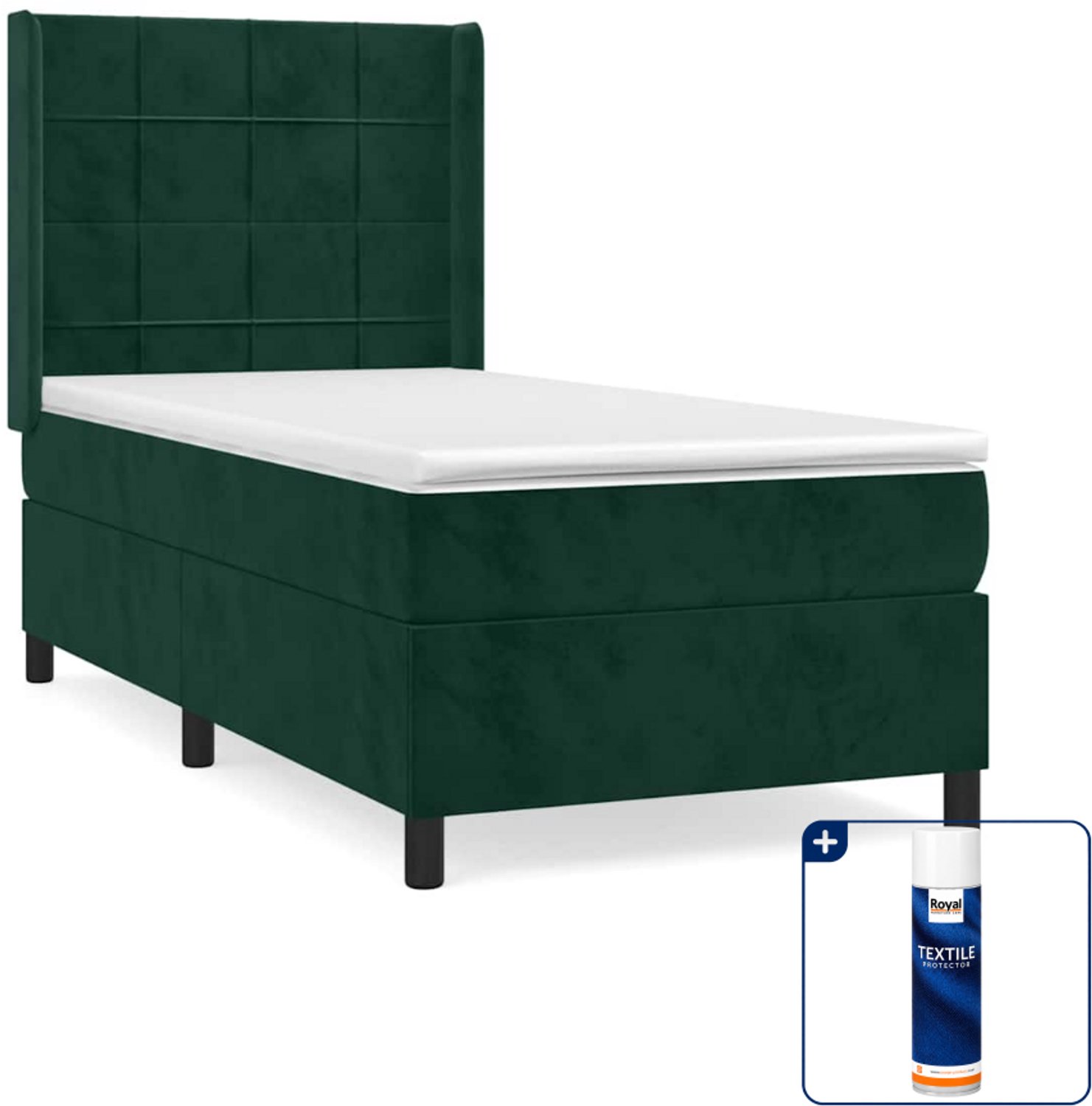vidaXL boxspring met matras 90 x 190 cm - fluweel - donkergroen - Inclusief textielbeschermer 500 ml