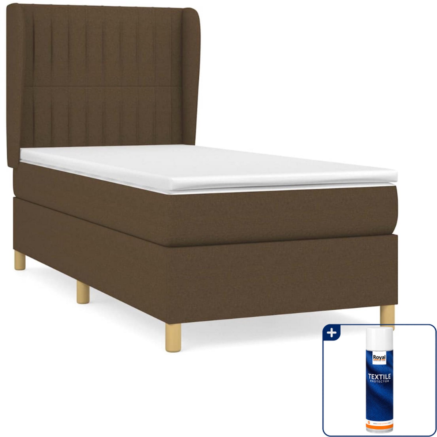 vidaXL boxspring met matras 90 x 190 cm - stof - donkerbruin - Inclusief textielbeschermer 500 ml