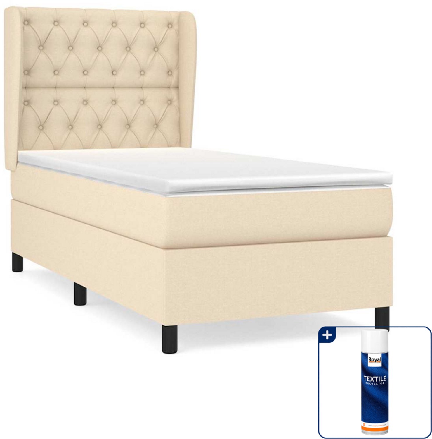 vidaXL boxspring met matras 80 x 200 cm - crème - Inclusief textielbeschermer 500 ml