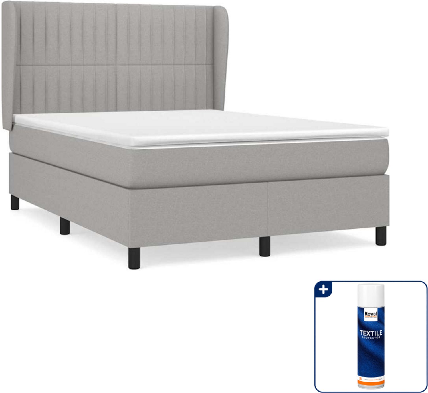 vidaXL boxspring met matras 140 x 190 cm - lichtgrijs - Inclusief textielbeschermer 500 ml