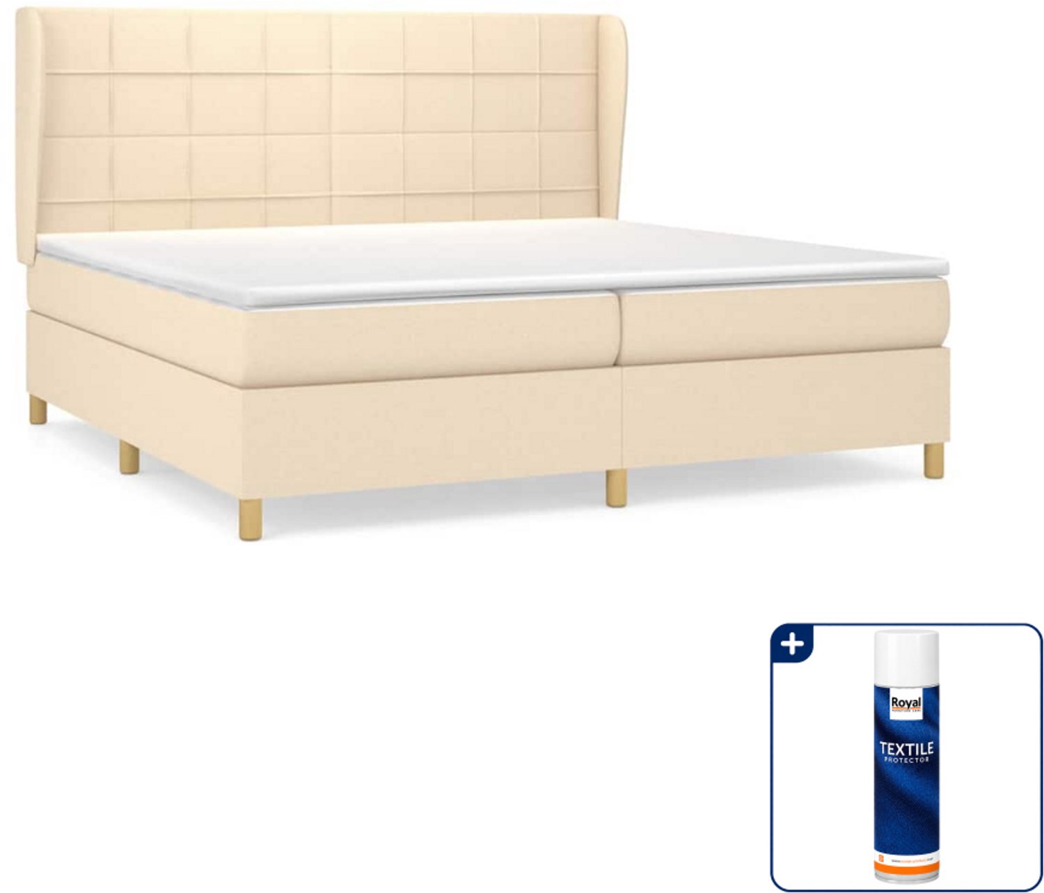 vidaXL boxspring - Super kingsize - 200 x 200 cm - crème - Inclusief textielbeschermer 500 ml