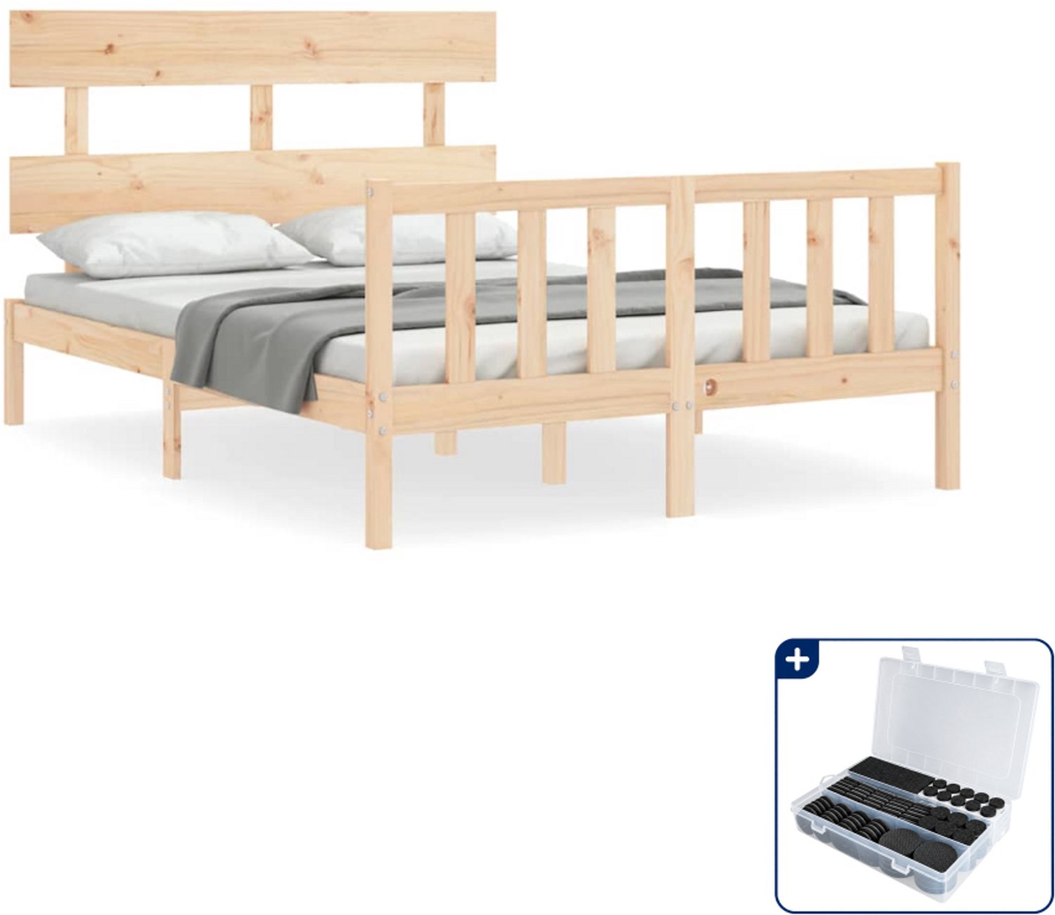 vidaXL bedframe - Small double 140 x 200 cm - massief grenenhout - Inclusief antikrasvilt 177-delig Bruin